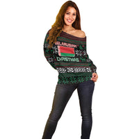 Belarus Christmas Off Shoulder Sweater Flag With Belarusian Patterns - Wonder Print Shop