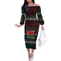 Belarus Christmas Off The Shoulder Long Sleeve Dress Flag With Belarusian Patterns - Wonder Print Shop