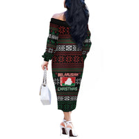 Belarus Christmas Off The Shoulder Long Sleeve Dress Flag With Belarusian Patterns - Wonder Print Shop
