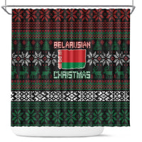 Belarus Christmas Shower Curtain Flag With Belarusian Patterns - Wonder Print Shop