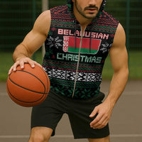 Belarus Christmas Sleeveless Zip Hoodie Flag With Belarusian Patterns - Wonder Print Shop