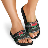 Belarus Christmas Slide Sandals Flag With Belarusian Patterns - Wonder Print Shop