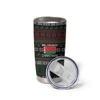 Belarus Christmas Tumbler Cup Flag With Belarusian Patterns - Wonder Print Shop