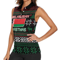 Belarus Christmas Women Sleeveless Polo Shirt Flag With Belarusian Patterns - Wonder Print Shop