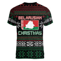 Belarus Christmas Women V-Neck T-Shirt Flag With Belarusian Patterns - Wonder Print Shop