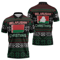 Belarus Christmas Zipper Polo Shirt Flag With Belarusian Patterns - Wonder Print Shop