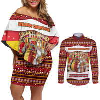 Personalized Belgium Couples Matching Off Shoulder Short Dress and Long Sleeve Button Shirt Saint Nicholas With Patterns Xmas - Wonder Print Shop
