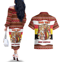 Personalized Belgium Couples Matching Off The Shoulder Long Sleeve Dress and Hawaiian Shirt Saint Nicholas With Patterns Xmas - Wonder Print Shop