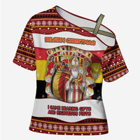 Personalized Belgium Cross Shoulder Shirt Saint Nicholas With Patterns Xmas - Wonder Print Shop