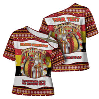 Personalized Belgium Cross Shoulder Shirt Saint Nicholas With Patterns Xmas - Wonder Print Shop