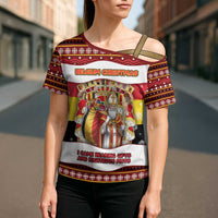 Personalized Belgium Cross Shoulder Shirt Saint Nicholas With Patterns Xmas - Wonder Print Shop