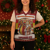 Personalized Belgium Christmas Knitted V-Neck Vest Saint Nicholas With Patterns Xmas - Wonder Print Shop