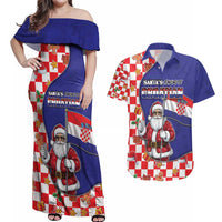 Croatia Christmas Couples Matching Off Shoulder Maxi Dress and Hawaiian Shirt Santas Favorite Croatian - Wonder Print Shop