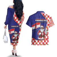 Croatia Christmas Couples Matching Off The Shoulder Long Sleeve Dress and Hawaiian Shirt Santas Favorite Croatian - Wonder Print Shop