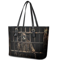 3D Illusion Straw Man Halloween Leather Tote Bag Behind The Bars - Wonder Print Shop