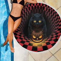 3D Illusion Cat Halloween Beach Blanket Horror Cartoon Style - Wonder Print Shop