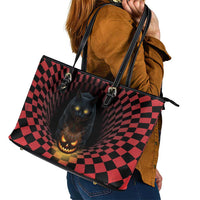 3D Illusion Cat Halloween Leather Tote Bag Horror Cartoon Style - Wonder Print Shop