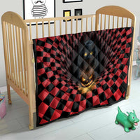 3D Illusion Cat Halloween Quilt Horror Cartoon Style - Wonder Print Shop