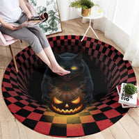 3D Illusion Cat Halloween Round Carpet Horror Cartoon Style - Wonder Print Shop