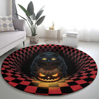 3D Illusion Cat Halloween Round Carpet Horror Cartoon Style - Wonder Print Shop