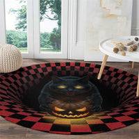 3D Illusion Cat Halloween Round Carpet Horror Cartoon Style - Wonder Print Shop