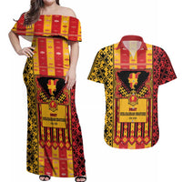 First Bulgarian Empire Couples Matching Off Shoulder Maxi Dress and Hawaiian Shirt Slavic Patterns - Wonder Print Shop