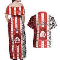 Second Bulgarian Empire Couples Matching Off Shoulder Maxi Dress and Hawaiian Shirt Slavic Patterns - Wonder Print Shop