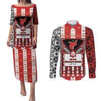 Second Bulgarian Empire Couples Matching Puletasi and Long Sleeve Button Shirt Slavic Patterns - Wonder Print Shop