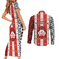 Second Bulgarian Empire Couples Matching Short Sleeve Bodycon Dress and Long Sleeve Button Shirt Slavic Patterns - Wonder Print Shop