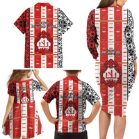 Second Bulgarian Empire Family Matching Long Sleeve Bodycon Dress and Hawaiian Shirt Slavic Patterns - Wonder Print Shop