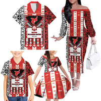 Second Bulgarian Empire Family Matching Off The Shoulder Long Sleeve Dress and Hawaiian Shirt Slavic Patterns - Wonder Print Shop