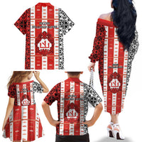 Second Bulgarian Empire Family Matching Off The Shoulder Long Sleeve Dress and Hawaiian Shirt Slavic Patterns - Wonder Print Shop