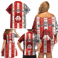 Second Bulgarian Empire Family Matching Off Shoulder Short Dress and Hawaiian Shirt Slavic Patterns - Wonder Print Shop