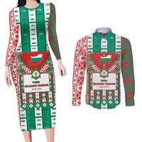 Tsardom Of Bulgaria Couples Matching Long Sleeve Bodycon Dress and Long Sleeve Button Shirt Slavic Patterns - Wonder Print Shop