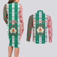 Tsardom Of Bulgaria Couples Matching Long Sleeve Bodycon Dress and Long Sleeve Button Shirt Slavic Patterns - Wonder Print Shop