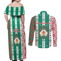 Tsardom Of Bulgaria Couples Matching Off Shoulder Maxi Dress and Long Sleeve Button Shirt Slavic Patterns - Wonder Print Shop