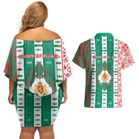 Tsardom Of Bulgaria Couples Matching Off Shoulder Short Dress and Hawaiian Shirt Slavic Patterns - Wonder Print Shop