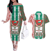 Tsardom Of Bulgaria Couples Matching Off The Shoulder Long Sleeve Dress and Hawaiian Shirt Slavic Patterns - Wonder Print Shop