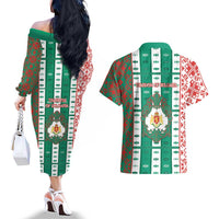 Tsardom Of Bulgaria Couples Matching Off The Shoulder Long Sleeve Dress and Hawaiian Shirt Slavic Patterns - Wonder Print Shop