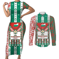Tsardom Of Bulgaria Couples Matching Short Sleeve Bodycon Dress and Long Sleeve Button Shirt Slavic Patterns - Wonder Print Shop