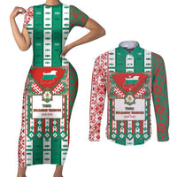 Tsardom Of Bulgaria Couples Matching Short Sleeve Bodycon Dress and Long Sleeve Button Shirt Slavic Patterns - Wonder Print Shop