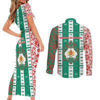Tsardom Of Bulgaria Couples Matching Short Sleeve Bodycon Dress and Long Sleeve Button Shirt Slavic Patterns - Wonder Print Shop