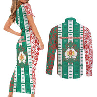 Tsardom Of Bulgaria Couples Matching Short Sleeve Bodycon Dress and Long Sleeve Button Shirt Slavic Patterns - Wonder Print Shop