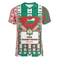 Tsardom Of Bulgaria Women V-Neck T-Shirt Slavic Patterns - Wonder Print Shop