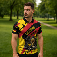 Custom Germany Football Zipper Polo Shirt Majestic Eagle And Gold Trophy Unique Style