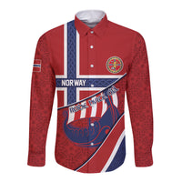 Custom Norway Football Long Sleeve Button Shirt Viking Ship Nordic Patterns