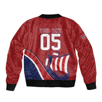 Custom Norway Football Sleeve Zip Bomber Jacket Viking Ship Nordic Patterns