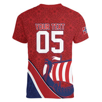 Custom Norway Football Women V-Neck T-Shirt Viking Ship Nordic Patterns