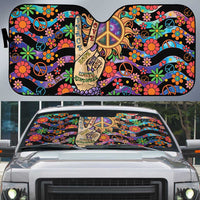 Hippie Auto Sun Shade Hand Gesture V With Peace Symbol - Wonder Print Shop