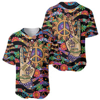 Hippie Baseball Jersey Hand Gesture V With Peace Symbol - Wonder Print Shop